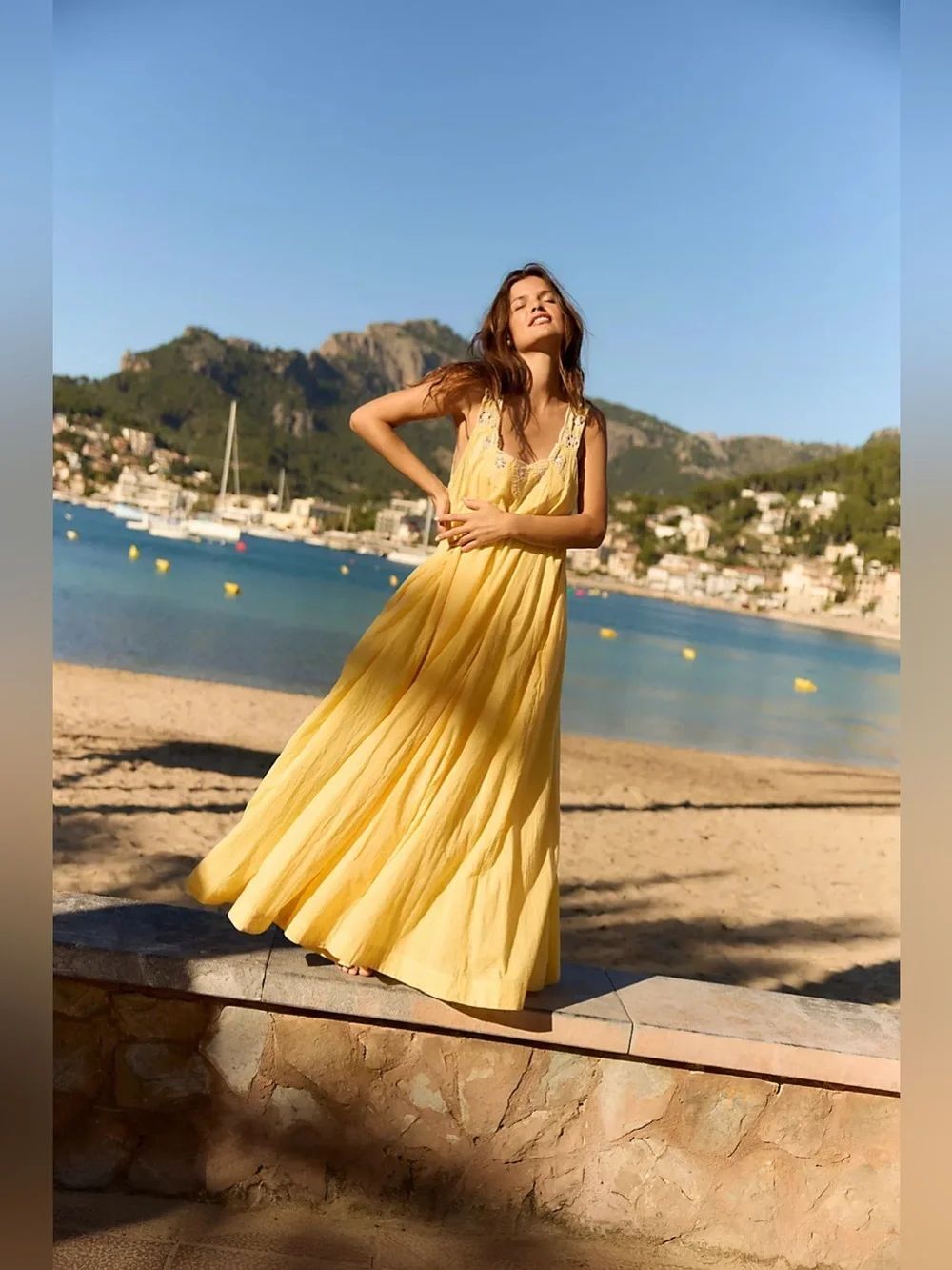Free People To the Moon Midi Dress Golden Haze Tie-Back Maxi Dress Medium DM1